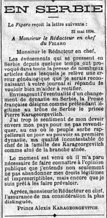 Aleksino pismo Figaru od 23. maja 1894.